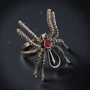 Spider Ring Size 7.5 Adjustable Silver-Tone Alloy